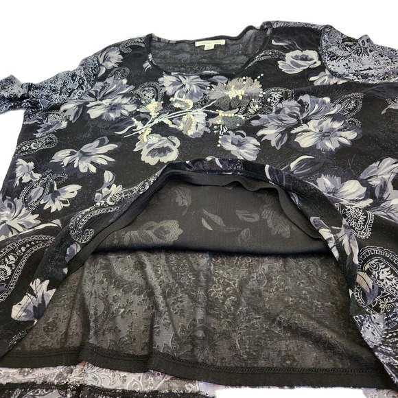 Coldwater Creek Womens Top Size 2X Black Semi Sheer Y2K Sequin Floral Whimsigoth - Picture 16 of 16